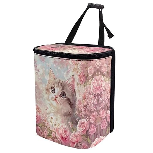 DISNIMO Blossom Cat Car Trash Can Easy-to-Install Car Accessory Interior, Leak-Proof Car Garbage Can Bin Organizer Storage Bag for the Back Seat of Any Cars, Sedans, SUVs & Trucks