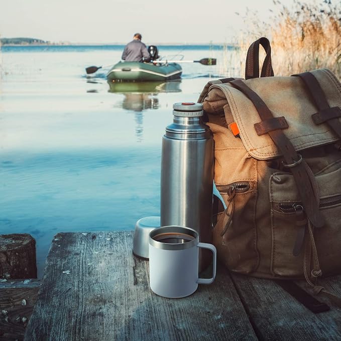 12oz Stainless Steel Insulated Coffee Mug with Handle, Double Wall Vacuum Tumbler Cup with Fliping Lid, Army Green, 2 Pack