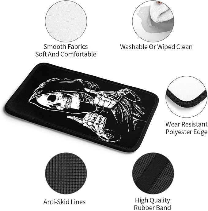 Black and White Funny Skull Center Console Cover Pad, Car Armrest Seat Box Cover Cushion Universal for Most Vehicle SUV Truck, Car Interior Accessories Decor, Protect from Pet Claws & Dirt