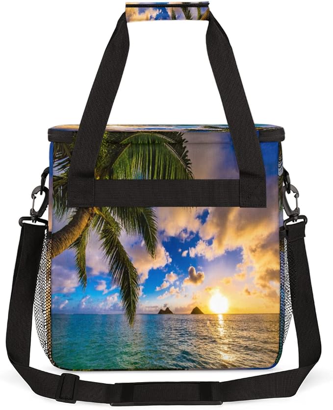 Beach Sunset Coffee Maker Carring Bag Palm Tree Travel Storage Tote Bag Compatible with Keurig K-Mini or K-Mini Plus Portable Single Serve Coffee Brewer Case with Pockets for K-cup Pods
