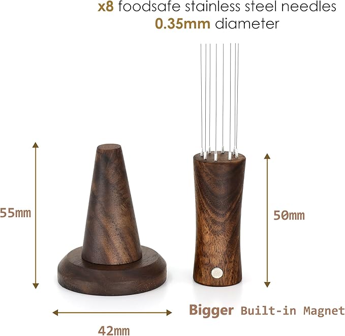 Handmade American Walnut WDT Tool V2.0 Built-in Magnet, Espresso Distribution Tools, Espresso Stirrer with Stand