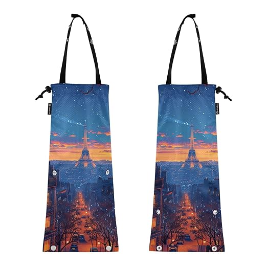 ALAZA Hanging Car Trash Bags Garbage Bag Trash Can for Back Seat Small Eiffel Tower Night Washable Storage Bag Retractable 2 Pack