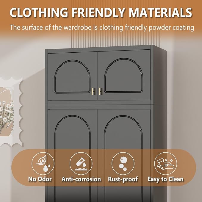 Polup Metal Wall Cabinet, Overhead Cabinet for Wardrobe, Small Upper Storage Cabinet for Bedroom, Living Room, Black, 18" D x 32" W x1 5" H - Assembly Required