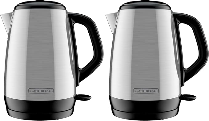 BLACK+DECKER 1.7L Cordless Electric Kettle,KE1700SD,Rapid Boil,Auto Shutoff,Stainless Steel,(Pack of 2)