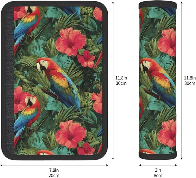 Tropical Floral Steering Wheel Cover Elastic Non-Slip Car Steering Wheel Covers with Seat Belt Shoulder Pad for Women Men