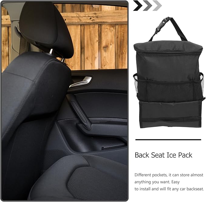 Car Seat Back Cooler Bag Insulated Ice Backpack Hanging Organizer for Backseat Storage Travel and Outdoor Use Black