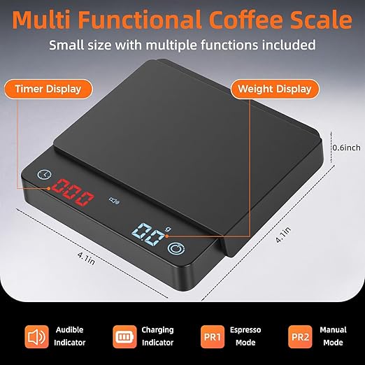 Mini Coffee Scale, Precise Espresso Scale with Timer & USB-C Charging, 0.1g/2kg Portable Small Scale for Baristas & Home Brewing, Auto-Timer for Pour Over, Espresso (Perfect for Home & Café)