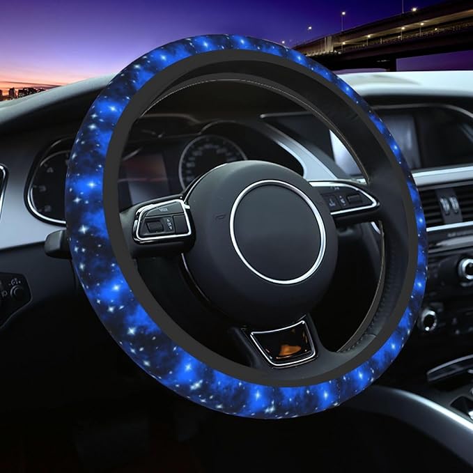 Blue Galaxy Steering Wheel Cover for Women Men Girls Car Accessories Decor Anti-Slip Neoprene Auto Steering Wheel Covers Protector Universal 15 Inch