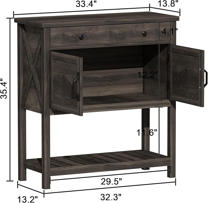 ChooChoo Farmhouse Console Table, Entryway Table with Storage Shelf, Coffee Bar Cabinet, Narrow Buffet Sideboard for Kitchen, Hallway, Living Room, Ash Gray