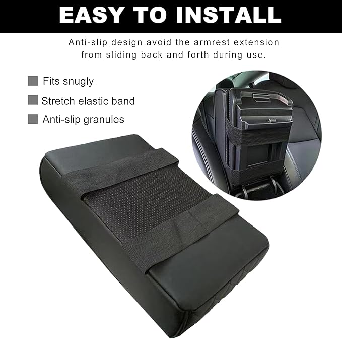 Car Center Console Armrest Pillow, 14.0"×8.3" Soft Memory Foam Armrest Cushion with Cup Holder Storage Bag, Waterproof Leather Vehicle Arm Rest Booster Pad for Most Cars (Glossy)