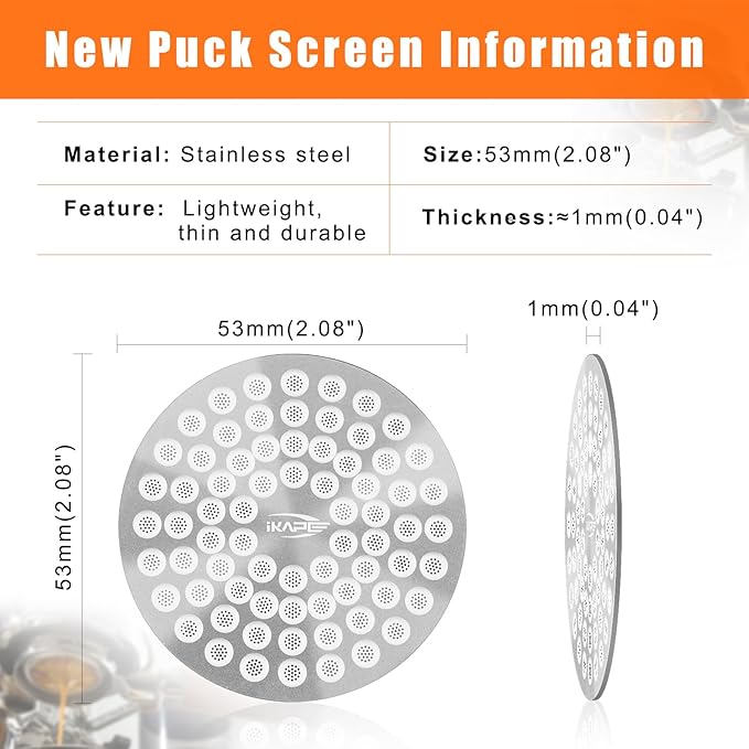 IKAPE 53mm Espresso Puck Screen, Food-grade 316 Stainless Steel Coffee Puck Screen-Ultra-thin, Ultra-light, Resusable Coffee Ground Filter Designed for Professional Baristas