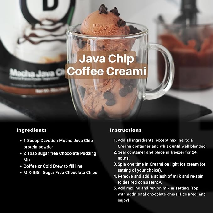 Devotion Nutrition Protein Powder Blend | Gluten Free, Keto Friendly, No Added Sugars | 1g MCT | 20g Whey & Micellar Protein | 12 Single Serving Packets (Mocha Java Chip)