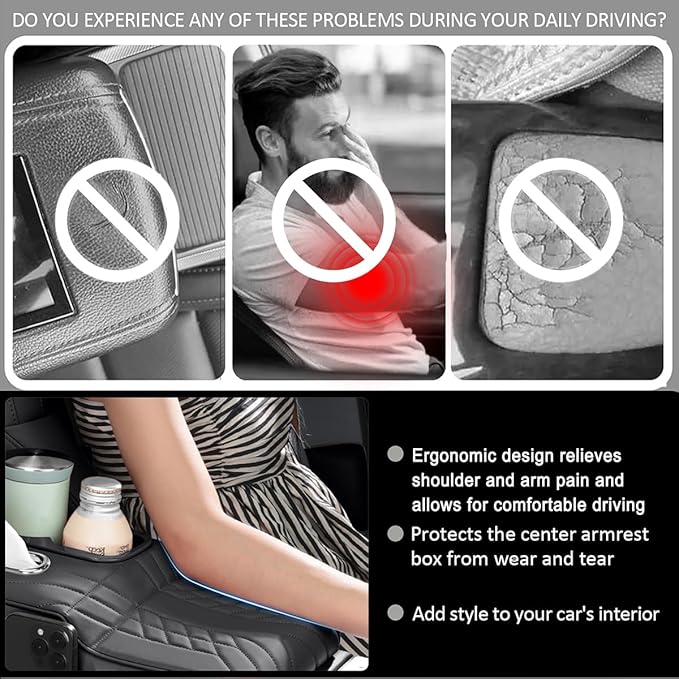 Car Armrest Storage Box for Audi Q8 2018–2025 2020 2021 2022 2023 2024, Sport-Style Center Console Organizer with Side Pocket, PU Leather Armrest Cushion, Elbow Support Pad,B White