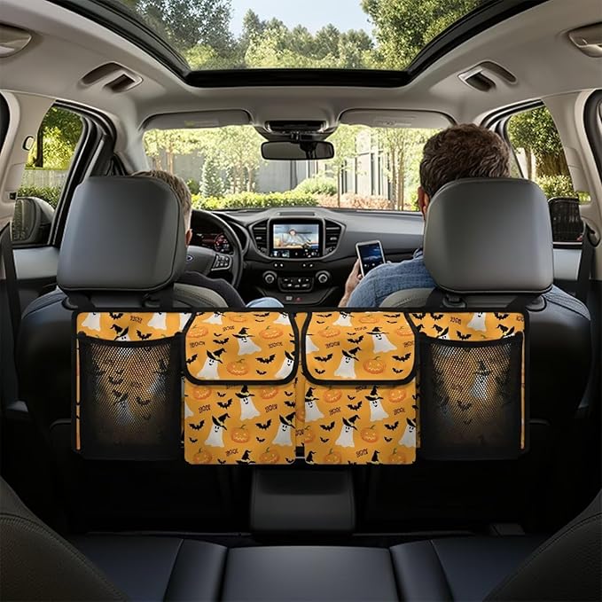 Hanging Car Trunk Organizer with 4 Pockets Halloween Spooky Bats Auto Back Seat Storage Bag Auto Interior Accessories for Sedans SUV MPV Trucks Jeep Pickup