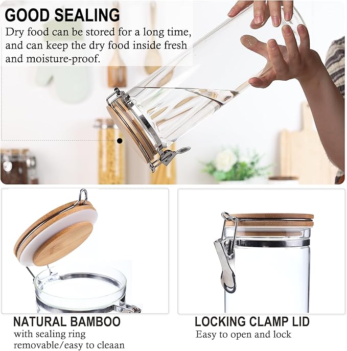 Glass Coffee Canister Set for Countertop | 3-Piece Airtight Jars for Coffee, Sugar, Tea | Modern Farmhouse Kitchen Essentials with Bamboo Lids & Scoops for Coffee Bar & Pantry Organization