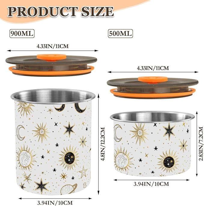ALAZA Crescent Sun Moon Star Airtight Coffee Bean Canister 500ml Food Storage Containers with Lids For Gournd, Tea, Sugar, Flour, Rice, Cereal, Candy Cookie Jar