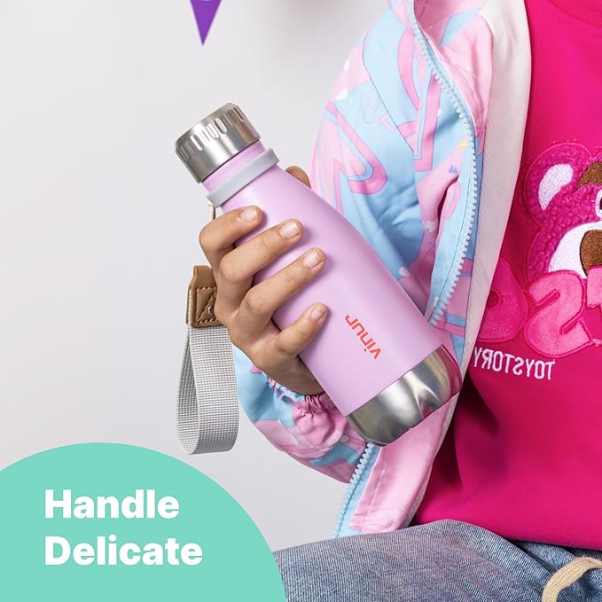 VINUR 12 oz Small Water Bottle for Kids-Stainless Steel Vacuum Insulated Water Bottle for School-Cola Shape Flask with Carry Rope, Gift for Boy and Girl(Silver)