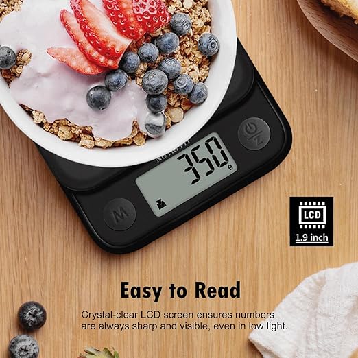 Food Scale Kitchen Scale Weight Grams and Ounces Small Digital Scale for Weight Loss Baking Cooking Coffee of NUTRI FIT, Max 11lb 0.5g Increment, LCD Smart Tare, Easy to Use for Travel, AAA Battery