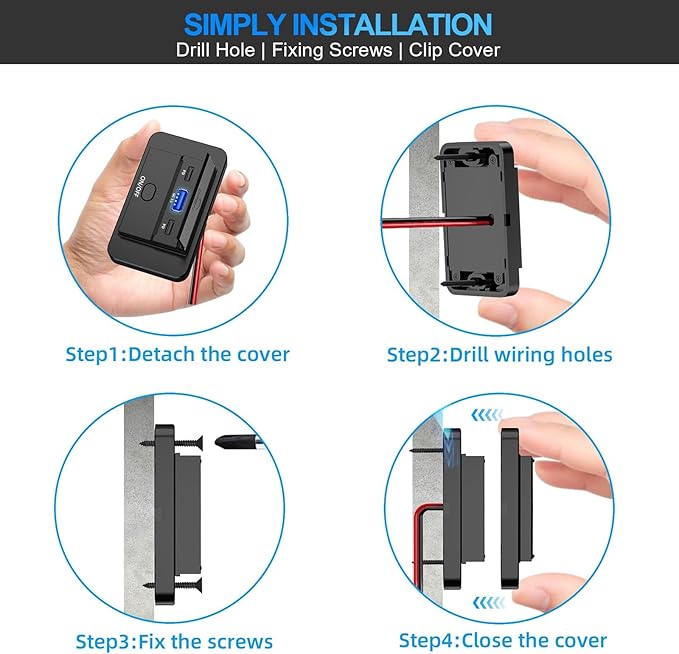 3 Ports 12V RV USB Outlet 90W, Dual PD3.0 Type-C Quick Charge 72W & USB QC3.0 18W Panel Wall Mount, Automotive Car Socket Charger Adapter for RV Marine Boat Bus ATV Motorcycle Truck