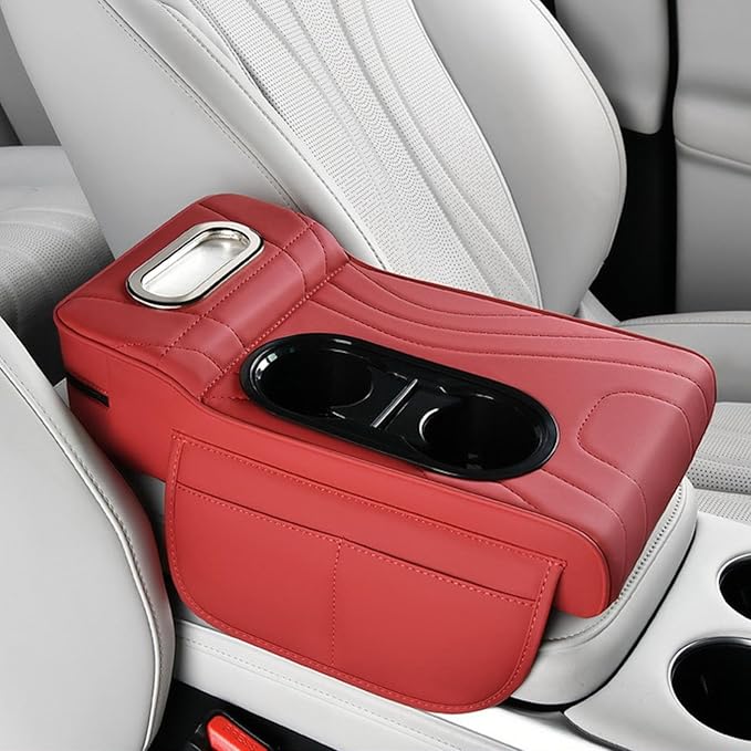 Car Armrest Box Mat, 5-in-1 Center Console Cover Cushion with Cup Holder Tissue Slot, Universal PU Leather Car Box Pad for Sedans Car Accessories Interior Organizers (Multi B02)