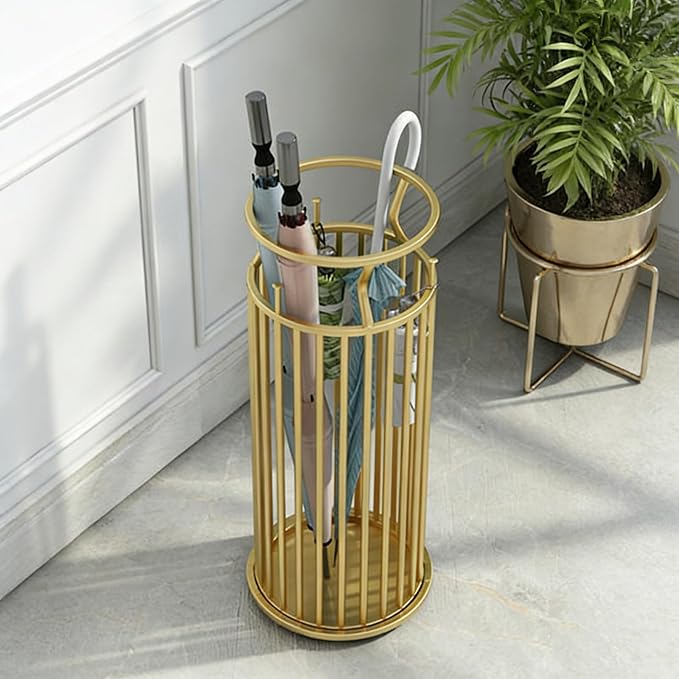 Metal Umbrella Stand with Hooks, Commercial Umbrella Holder & Storage Rack Organizer, Floor Standing Umbrella Bucket for Home, Hotel, Lobby & Entryway Decor.(Pink)