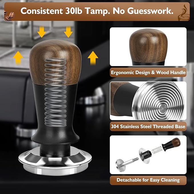 51mm Espresso Accessories Kit - Includes Spring-Loaded Espresso Tamper, WDT Tool with Magnetic Stand, Dosing Funnel & Tamping Mat | Professional Espresso Tool for Home Baristas