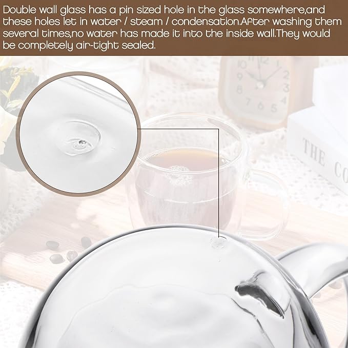 Gerrii Double Walled Glass Coffee Mugs with Handle 10 oz Insulated Borosilicate Glass Cappuccino Mugs Clear Espresso Cups for Home Office Coffee Tea Espresso Latte Milk and Hot Cold Beverages(24 Pack)