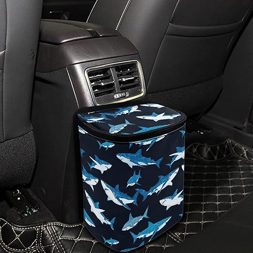 Sea Shark Pattern Cars Trash Bin Collapsible Car Organizers and Storage for Front Seat Multipurpose Trash Bag Automotive Garbage Can Cars Accessories Interior Sedan Organizer