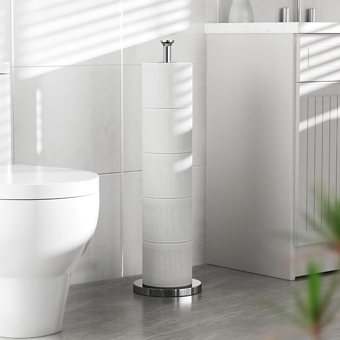 Toilet Paper Holder Stand(with Reserve Function), Free-Standing Spare Rolls Storage Holder, Stainless Steel, Modern Design
