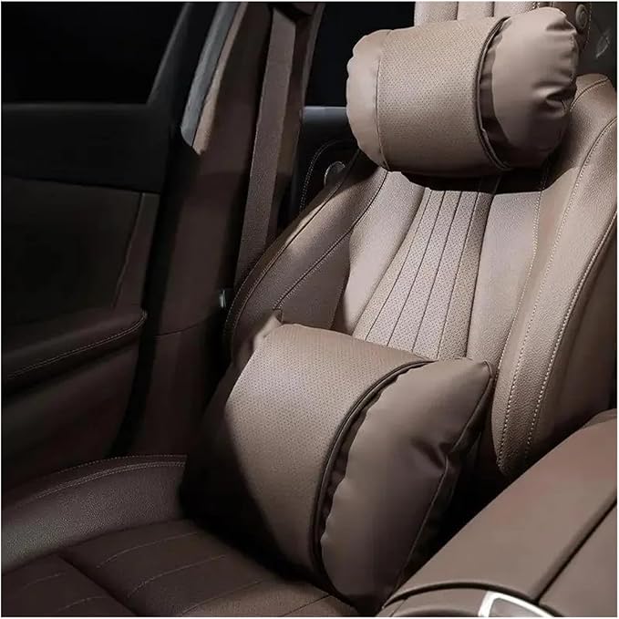 1/2PCS PU Leather Car Neck Pillow & Lumbar Support Cushion, Breathable Universal Seat Headrest Waist Pad, Soft Support Cushion for Daily Driving and Travel(D Style backrest)