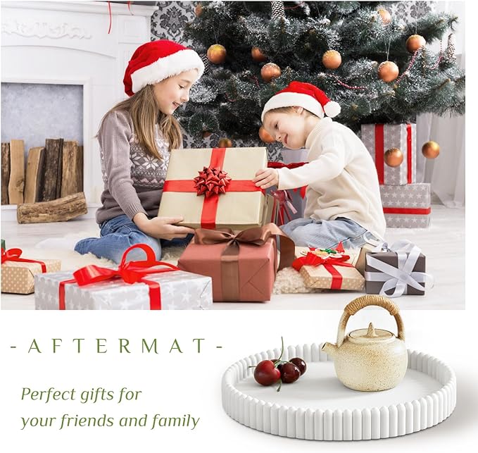 Coffee Table Tray, Home Decor Round Tray, Concrete White Coffee Table Decor Trays, Serving Decorative Trays for Dining Table