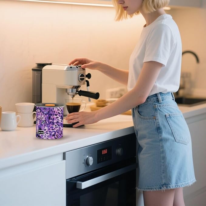 ALAZA Purple Leopard Print Kitten Cats Airtight Coffee Bean Canister Customed 900ml Food Storage Containers with Lids For Gournd, Tea, Sugar, Flour, Rice, Cereal, Candy Cookie Jar