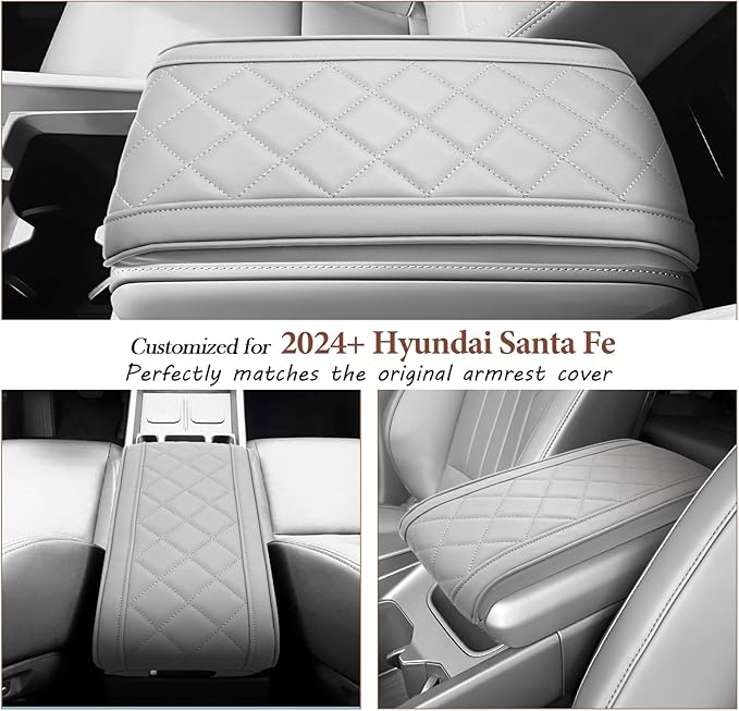 SKTU 2024 2025 2026 Santa Fe Center Console Cover Compatible with 2024-2026 Hyundai Santa Fe Armrest Cover Hyundai Santa Fe 2024 2025 2026 Accessories Santa Fe Hybrid Center Console Cushion (Beige)