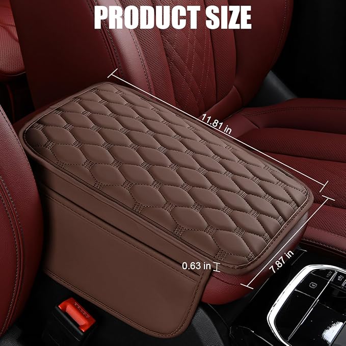 Car Center Console Cover, Leather Vehicle Armrest Cover Cushion with 2 Storage Bags, Automotive Interior Arm Rest Seat Box Pad Accessories, Universal for SUV Sedan Truck (Coffee)