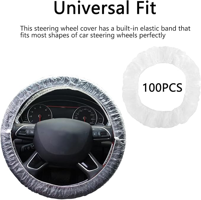 100PCS Disposable Steering Wheel Covers, Clear Plastic Steering Wheel Cover Protector Elastic for Universal Fit, Protects Against Scratches & Scuffs – Car Accessories