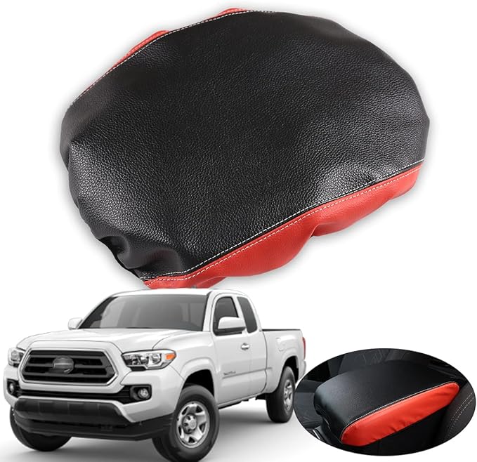 Leather Car Auto Center Console Armrest Cushion for Toyota Tacoma Accessories 2016-2018 2019 2020 American Flag (Black Red-Leather)