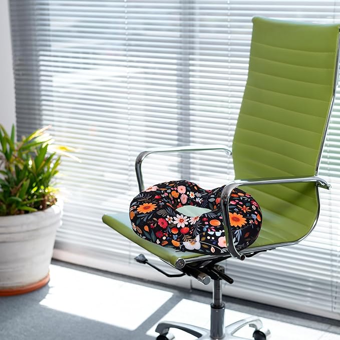 Floral Donut Pillow for Hemorrhoids Seat Cushion for Tailbone Pain Relief - Flower Home Office Chair Cushion for Long Sitting Work - Memory Foam Car Seat Cushions for Driving Butt Pain Pressure Relief