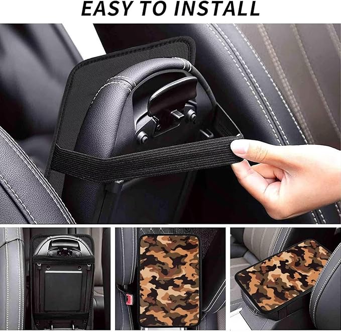 Camouflage Car Center Console Cover Brown Camo Universal Waterproof Armrest Seat Box Cushion Protector, Comfortable Car Decor Accessories Fit for Most Cars, Vehicles, SUVs