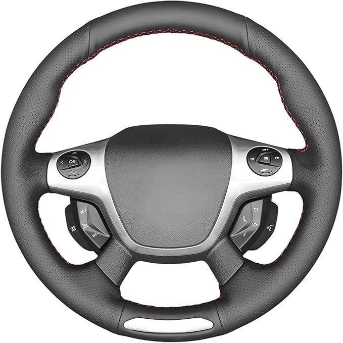 MEWANT Hand Stitch Black Genuine Leather Steering Wheel Cover for Ford Focus ST 2013-2014 Car Interior Accessory