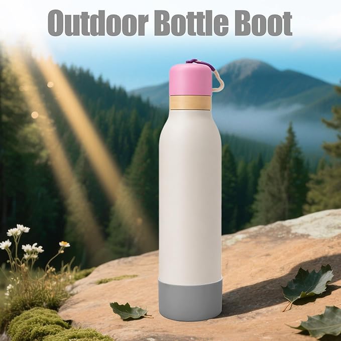 Mity rain 2PCS Silicone Boot for Owala FreeSip Twist Water Bottle, Anti-Slip, Noise-Reducing,Prevents Scratches(18oz Gray)