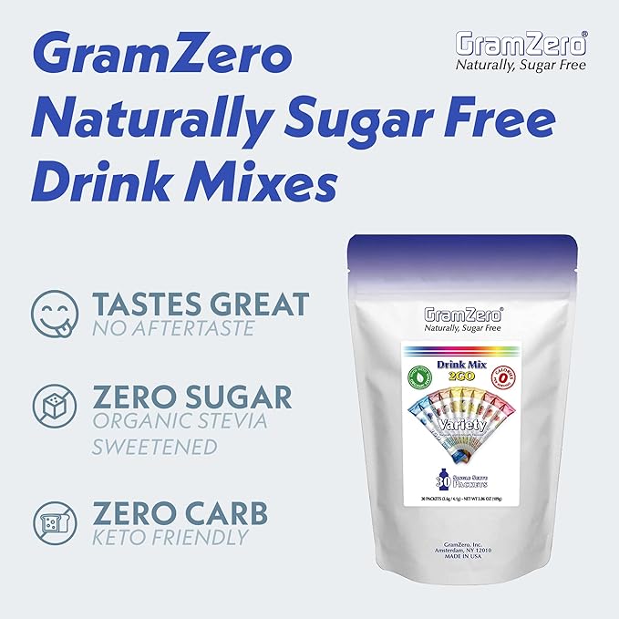 GramZero 2GO Sticks - Variety Pack, Zero Calorie Sugar Free Drink Mix, Stevia Sweetened, Great For Nutrition Club Loaded Tea To Go Kits