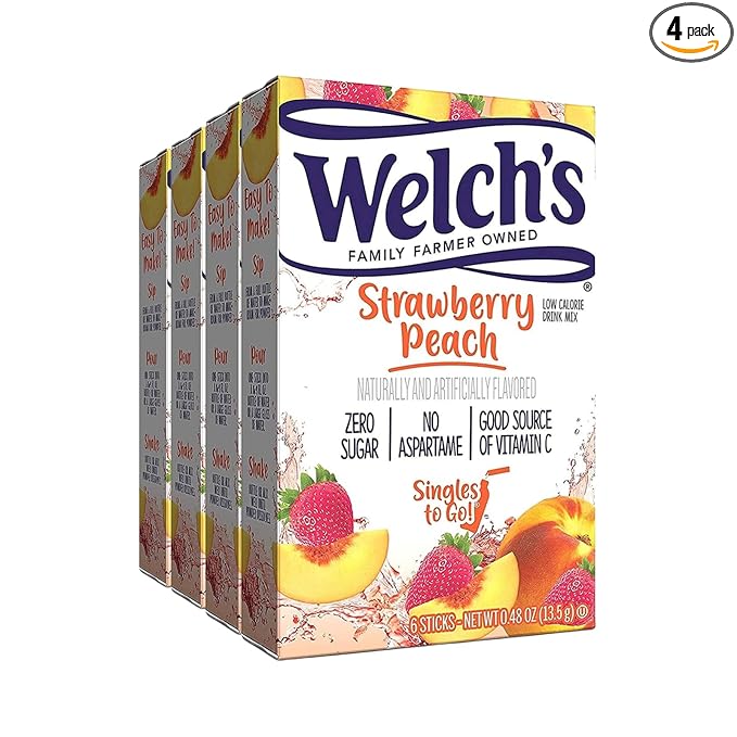 Welch's Strawberry Peach Singles To Go Drink Mix, 0.48 OZ (Pack of 4)
