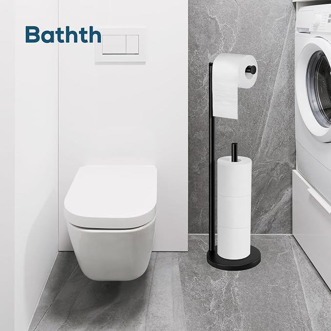 Toilet Paper Holder Stand, Toilet Paper Stand Black, Free Standing Toilet Paper Holder, Toilet Paper with Storage by Bathth