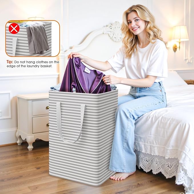 3 Pack Laundry Basket 75L Each, Waterproof & Freestanding Large Laundry Hamper, Collapsible Clothes Hampers with Easy Carry Handles in Bedroom Bathroom, College Dorm(225L Total, Gray)