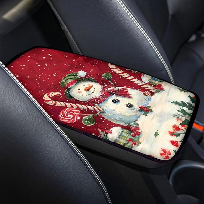 Christmas Snowman Car Console Covers Armrest Console Cover Soft Car Center Console Cover Accessories Protect from Pet Claws Universal Cars Interior Accessories Decoration