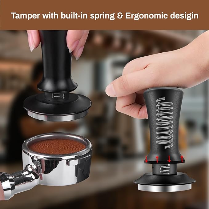 51mm Espresso Accessories Kit - 51mm Tamper and Espresso Cups Set of 2 - WDT Tool Dosing Funnel Silicone Mat Espresso Machine Accessories Distribution Tool - Suitable for 51mm bottomless portafilter