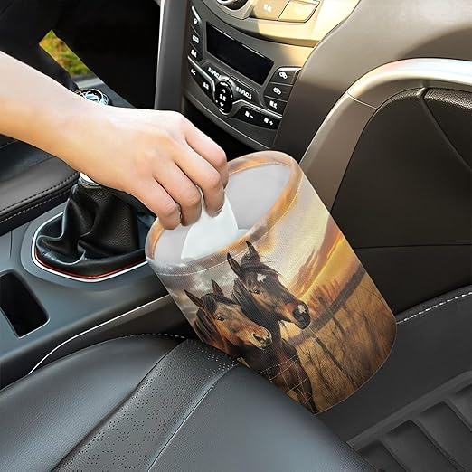 Horse Car Garbage Can Mini Car Trash Bin Car Organizer Car Storage Bag Waterproof Portable Men Accessories Car Decor