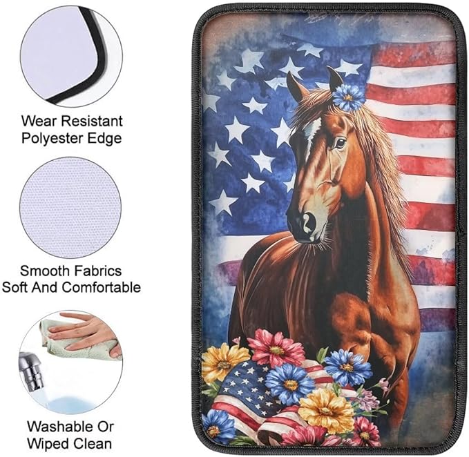Flag Horse Auto Armrest Console Cover Arm Rest Cover Car Soft Car Console Covers Protect from Pet Claws for Most Vehicle, SUV, Truck, Cars