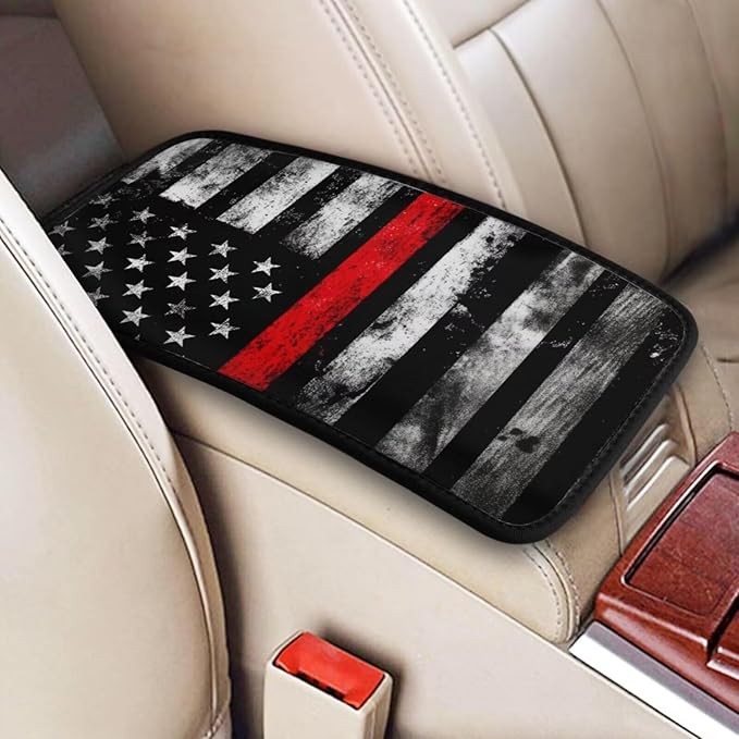 Black American Flag Car Center Console Cover Retro Red Stripe National Armrest Cushion Protector Interior Accessories Fit for Most Cars Sedans Vans Truck Vehicles, SUVs