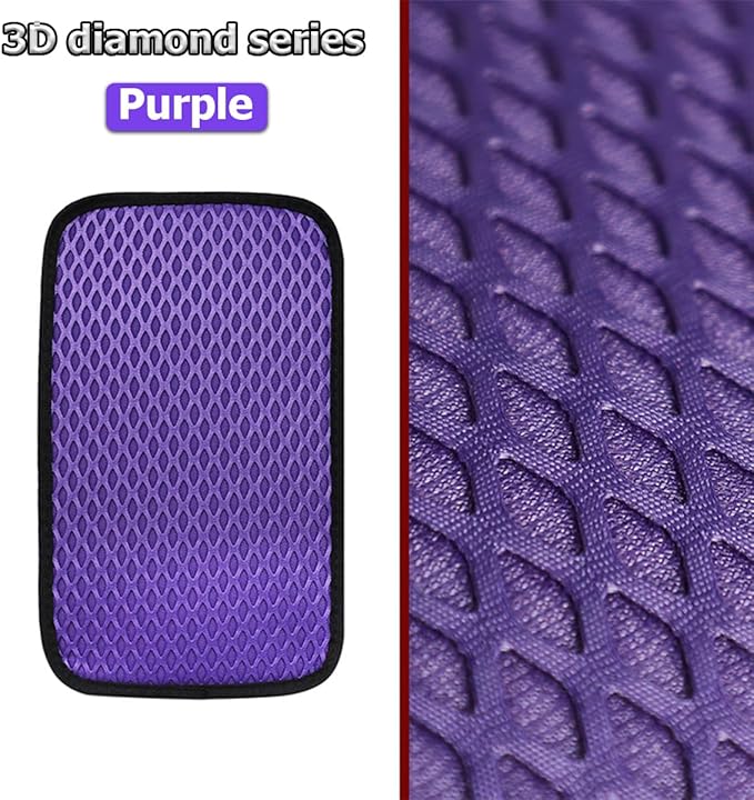 Car Center Console Cover, Anti-Slip Breathable All Seasons Automotive Mesh Armrest Box Pad Cover for Comfortable Support, Vehicle Interior Decor Universal for SUV, Truck, RV（Purple）